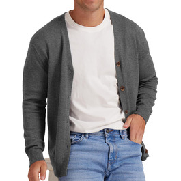 Чоловіча в'язана кофта NITAGUT з вінтажним смугастим дизайном, довгі рукави, V-подібний виріз, застібка на ґудзики, темно-сірий, розмір XL