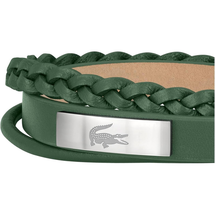 Браслет Lacoste Fusion для чоловіків: шкіряний браслет (зелений) з гравіюванням з нержавіючої сталі