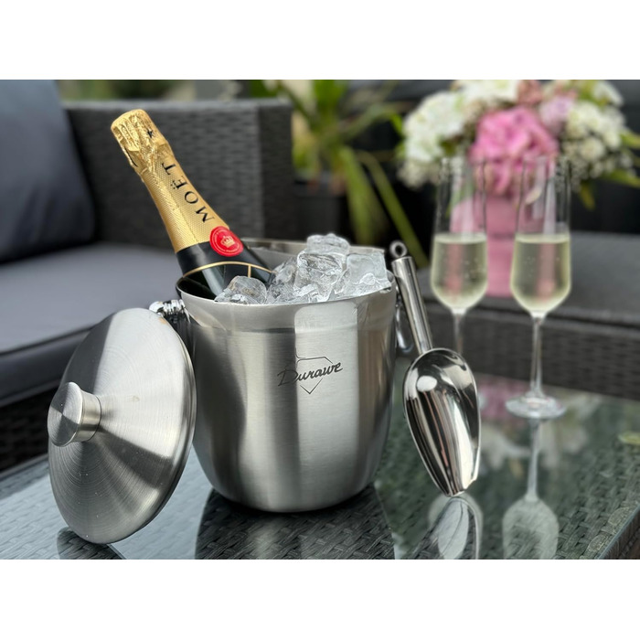 3L Insulated Ice Bucket, Premium Double-Walled Ice Cube Container with Lid, 3 Liter Stainless Steel Ice Bucket for Party, Strainer, Ice Tongs, Ice Scoop, Ice Cooler, Ice Container Ice Cube Bucket Ice Box