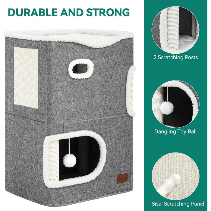 YITAHOME Cat House Indoor, Cat Bed for Indoor Cats, Cat Tunnel, Cat Cave, Small Scratching Post, Cat Furniture, Cat Bed Cave, cat caves, Cat Beds (Gray)