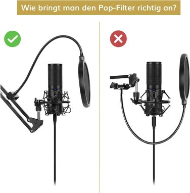 Стійка для мікрофона TONOR T20 з поп-фільтром та адаптером 3/8' - 5/8', мікрофонний кліп