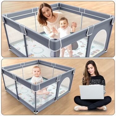 Дитячий манеж VANCLE 127x127 см з нековзкою основою, захисна огорожа для дітей, ігровий центр, стабільна конструкція