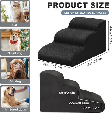Сходинки для собак Mozvvco: 3 сходинки для маленьких собак, знімний чохол, чорний колір