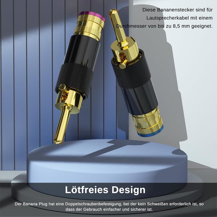 Комплект позолочених бананових роз'ємів Monosaudio (8 шт.) для акустичних кабелів, домашнього кінотеатру та AV-ресиверів, модель BA1410
