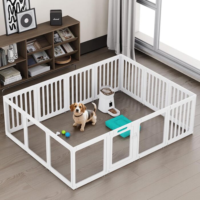 Акриловий вольєр для цуценят Indoor 60 см, прозорий вольєр для цуценят, вольєр для домашніх тварин з пластику для маленьких собак, легко збирається та чиститься, 14 панелей (200L x 150B x 60H см)