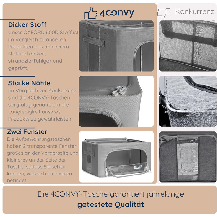 Органайзер для одягу 4CONVY: коробка для зберігання з блискавкою та металевим каркасом (3x24L, темно-сірий) - покращений матеріал 2024