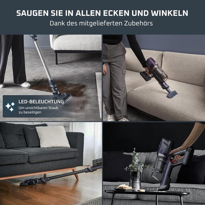 Пылесос Rowenta X-Pert 6.60 Essential аккумуляторный, 100 Вт, 45 мин работы, без мешка, LED-насадка, съемный аккумулятор, насадка для щелей и держатель для стены, фиолетовый/черный, RH6838 X-Pert 6.60 Essential лиловый/серый