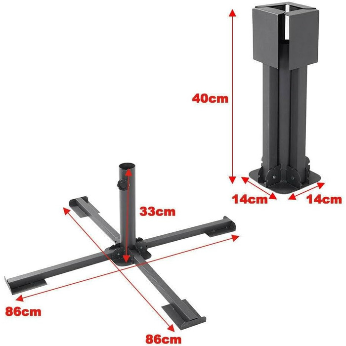 Large metal garden parasol stand, foldable, parasol stand, umbrella stand for the terrace, protects from the sun and provides shade