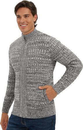 Чоловічий кардиган AOI RAY з блискавкою та стоячим коміром, в'язаний пуховий светр з двома кишенями, чорний (S, світло-сірий)