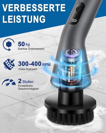 Електрична щітка для чищення, Spin Scrubber з 7 насадок, водонепроникна IPX7, регульована ручка, для ванної кімнати, кухні, плитки, авто, підлоги