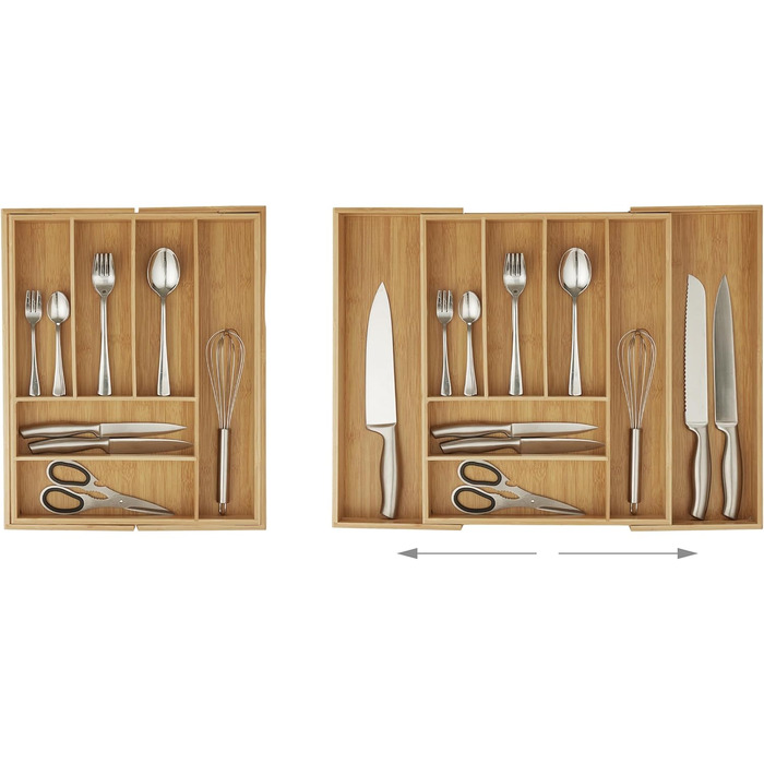 Relaxdays Cutlery Box Bamboo, Extendable, Cutlery Insert for Drawers, Drawer Insert HBT 6.5x57.5x43 cm, natural