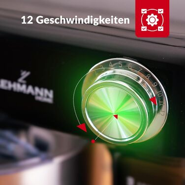 Кухонний комбайн-міксер LEHMANN з набором аксесуарів, 1500 Вт, 12 швидкостей, чаша 5 л, захист від перегріву, планетарний міксер з 3 насадками та захистом від бризок, чорний