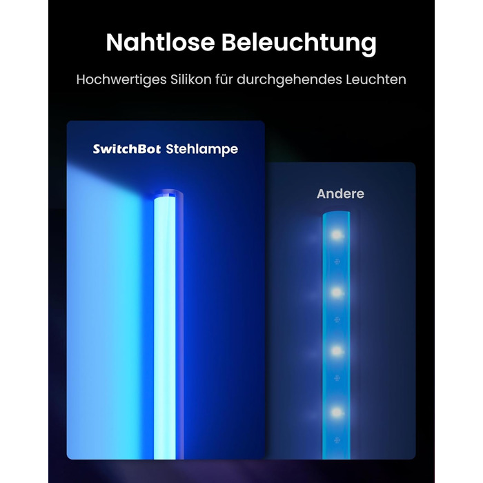SwitchBot LED торшер для вітальні з RGBCC, керування через додаток, сумісний з Apple Home, Alexa, Google Home, чорний, з режимами сцени та музики