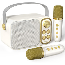 Караоке машина з 2 мікрофонами, портативна Bluetooth колонка для дітей та дорослих, 7 звукових ефектів, ідеальна для вечірок та свят (біла)