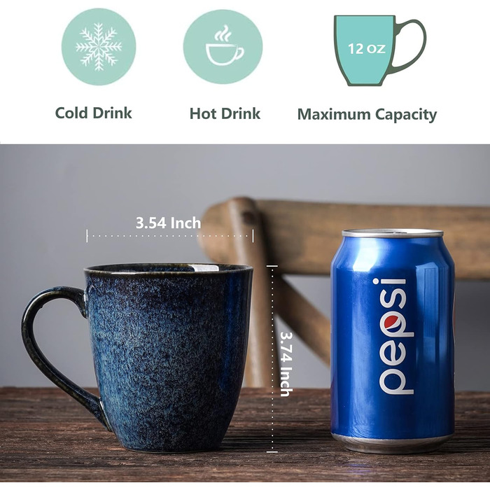 Vicrays Coffee Mugs Porcelain 4-Piece Set, 350 ml Mug with Handle for Hot Drinks, Porcelain Cup Suitable for Dishwasher & Microwave (Blue)
