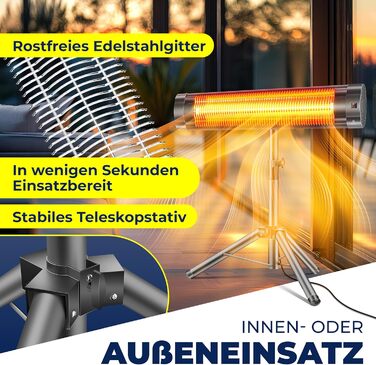 Інфрачервовий обігрівач KESSER® 2500W з пультком та захисним чохлом, телескопічна стійка, для тераси та вітальні