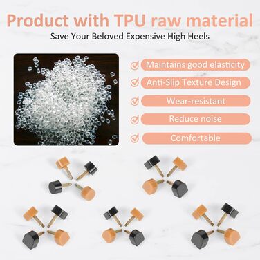 YEHAM 25 Pairs of High Heel Shoe Replacement Tips/Pin Kit in 5 Different Sizes (8/9/10/11/12 mm) for Women (Black and Beige Spikes)
