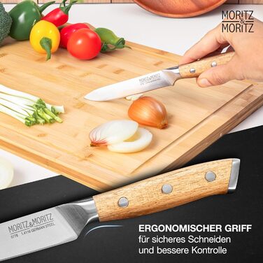 Ніж кухонний Moritz & Moritz Profi Küchenmesser 13 см - універсальний, для овочів, м'яса, фруктів, з ергономічною ручкою з акації, німецька сталь