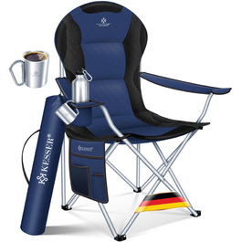 Крісло кемпінгове складне KESSER® до 150 кг, з підлокітниками та підсклянником, висока спинка, сіре (Navyblau / Чорний)