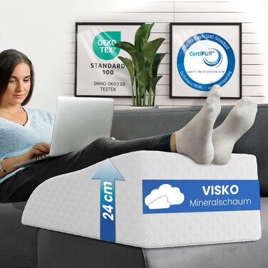 Подушка для ніг з ефектом пам'яті ELONEO для розвантаження та підйому ніг, знімний чохол, 68x40x16 см, біла