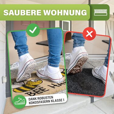 Коврик для підлоги з кокосового волокна, вологостійкий, 40x60 см Bee Happy