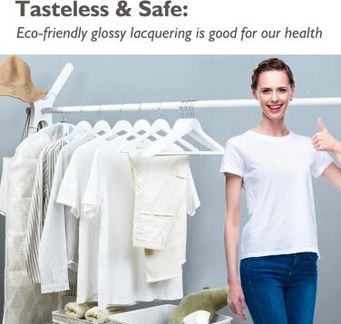Edergoo Clothes Hangers Wood 20 Pack, Smooth Surface White with 360 Degree Rotation and Shoulder Notches, Strong & Thin Wood Clothes Hangers Suit for Adults, 43.5cm Long
