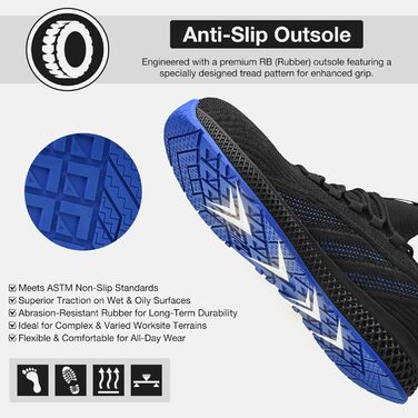 Робочі черевики SPIEZ для чоловіків та жінок, легкі, slip-on, з дихаючою сіткою, захист пальців Composite, неслизькі для складу, промисловості та повсякденного використання, чорно-сині, розміри EU35-46 (41 EU)