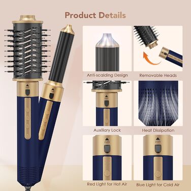 Мультистайлер для волосся 6-в-1: фен, плойка, круглі щітки, брашинг, термощітка, 1350W