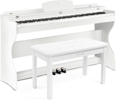 Електронне піаніно MUSTAR 88 клавіш з табуретом, цифрове піаніно, електричне піаніно з підставкою, 3 педалі, 2 роз'єми для навушників, LCD-дисплей, USB/MIDI, піаніно для початківців, чорний колір