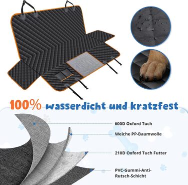 Водонепроникна підстилка для собак у машину з захистом боків та віконкою-сіткою, чорний/оранжевий