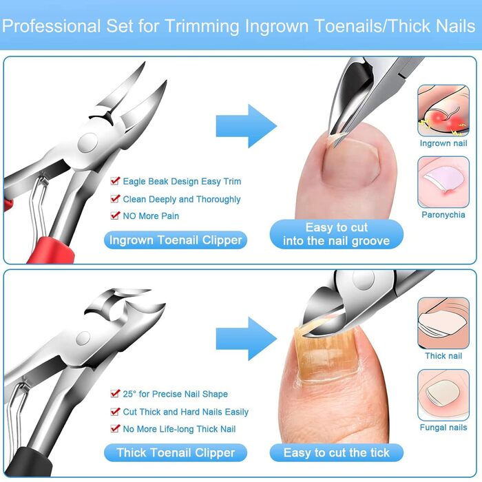 Набір професійних щипців для педикюру 12 шт. з нержавіючої сталі: ножиці для нігтів, кусачки для врослих нігтів, інструмент для догляду за стопами (чорний+червоний)