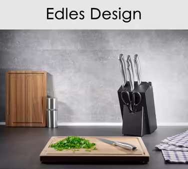 Hanseküche Knife Block - 7-Piece Knife Set with Integrated Sharpener - Knife Holder with Knives - Kitchen Knife Set Chef's Knife, Knife Set with Block, Black Knives