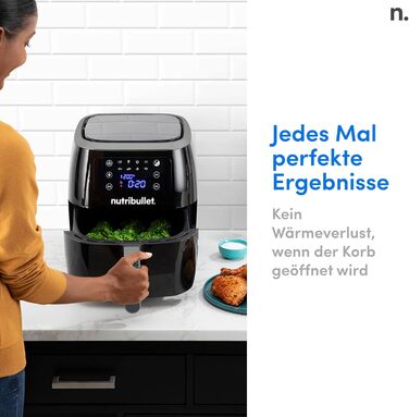 Nutribullet Hot Air Fryer 7L XXL Air Fryer with a wide selection of cooking modes, digital LED touchscreen, 8 programs, preheat & keep warm, grill, no oil, 1800 W, Black