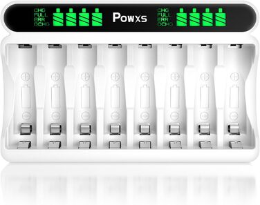 Зарядний пристрій POWXS для акумуляторів NI-MH NI-CD AA/AAA, 8 слотів, LCD дисплей, швидка зарядка Micro USB/Type-C