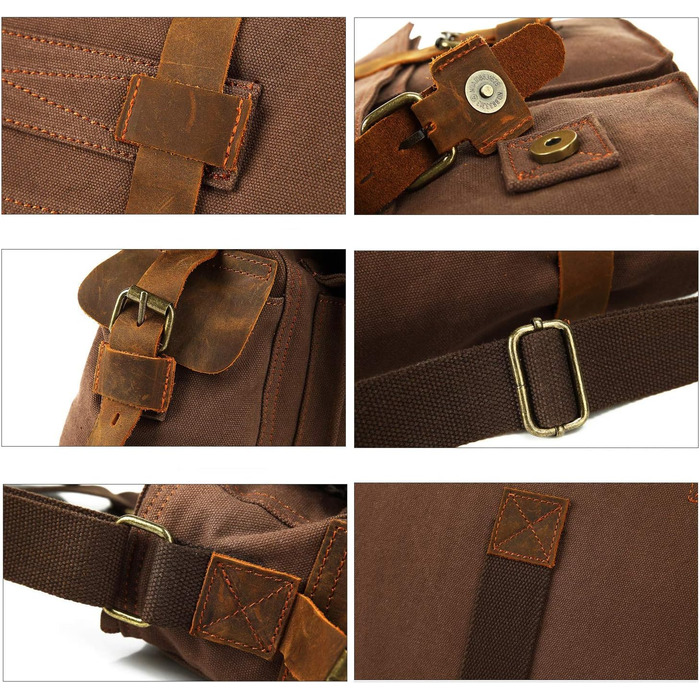 Вінтажна військова сумка через плече з натуральної шкіри та канвасу Sechunk, для ноутбука 15 дюймів, сумка-месенджер, колір кавовий