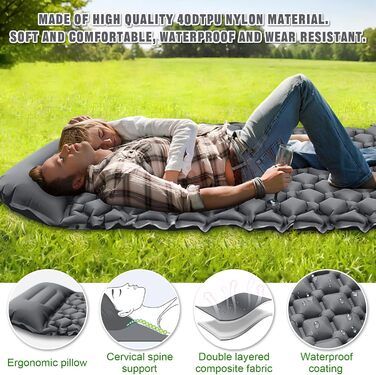 Надувна туристична матрац Isomatte з самонадуванням, водовідштовхувальна, з насосом та подушкою, сірий колір. Підходить для кемпінгу, походів, риболовлі та подорожей.