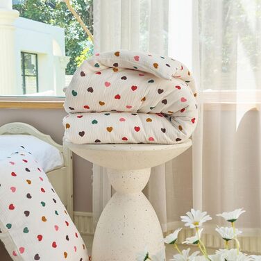 Муслінова постільна білизна для дитячого ліжечка: комплект для малюків та дітей (100x135cm + 40x60cm, сердечка)