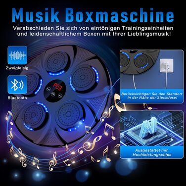 Music Boxing Machine with Bluetooth - Adjustable Speed Punching Bag for Adults & Kids - Punching Bag Trainer with Counter & Music