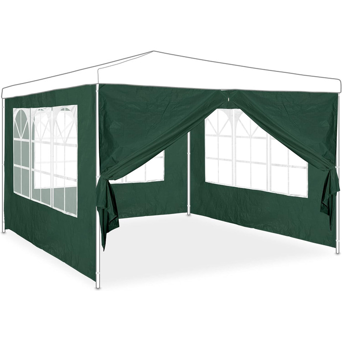 Relaxdays Pavilion Side Wall Set, 4-Piece, 3 Walls, Window, Side Panel with Zipper, Plastic, WxH 2x3 m, Green
