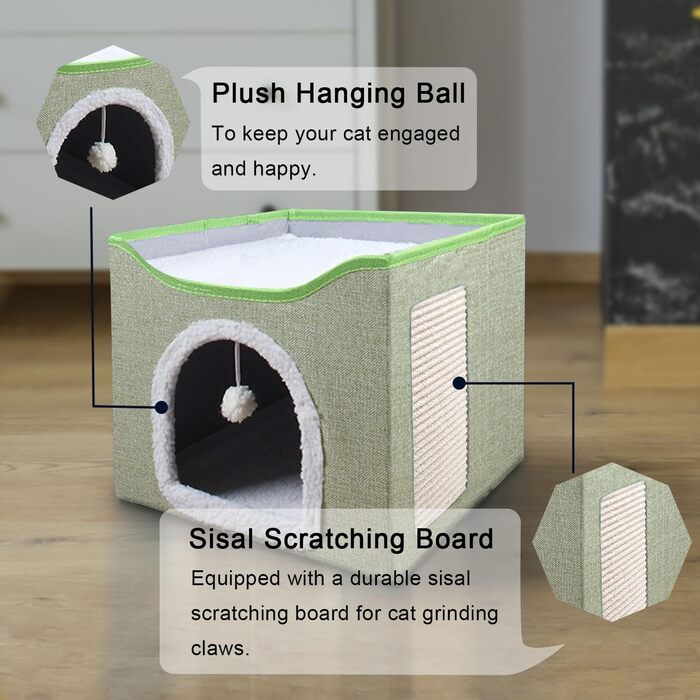 Кітняча хатинка FURRYPAWS - затишний будиночок для котів, підходить для дому та вулиці, ідеальний як котячий дім, стійка конструкція, для котів та кошенят (2-ярусний)