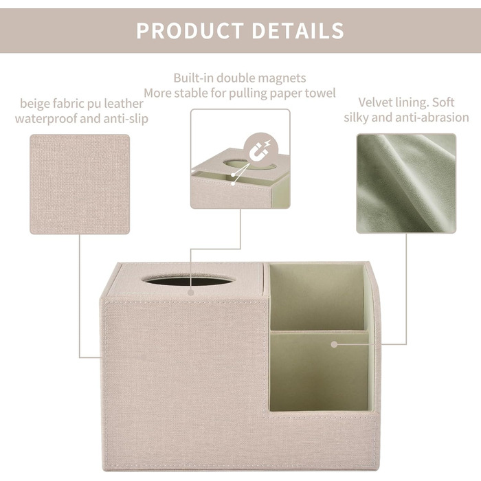 Організатор для серветок з шкіри, коробка для тканинних серветок, квадратна модель, тримач з пультом дистанційного керування, для ванної кімнати, авто, офісу, декору, бежевий