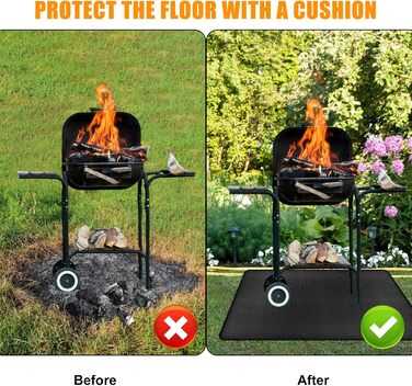 Вогнестійкий килимок для гриля, складаний, захист від нагріву, 39x60 дюймів (100x152 см), чорний