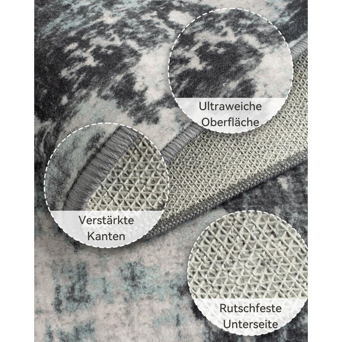 Килимок-доріжка 60 x 180 см, неслизький, з коротким ворсом, для кухні, миється, складається, абстрактний дизайн, синьо-чорний колір, підходить для входу, кухні, вітальні та офісу