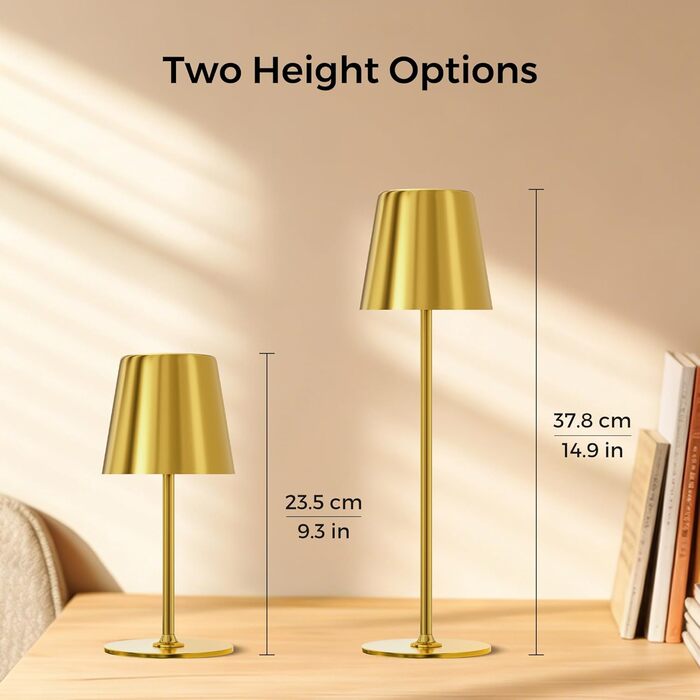 Світлодіодний настільний світильник бездротовий з димером, акумуляторний нічник сенсорний, для дому та вулиці, 3 режими світла, IP54 водонепроникний, металевий корпус (Золотий, 1 шт)