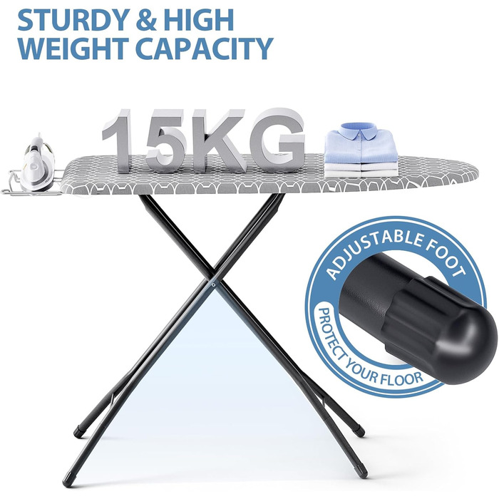Відкидна гладильна дошка KINGRACK з регулюванням висоти, стабільний стійкий стіл для прасування з металевим каркасом, 33 x 110 см (Сірий)