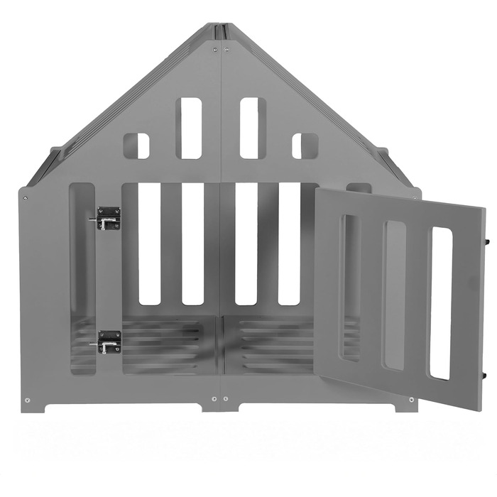 Будка для собак з дерева, клітка для собак, закривається, вольєр для собак, собачий будиночок, переноска для тварин, чорний колір (85 x 70 x 80 см), графіт