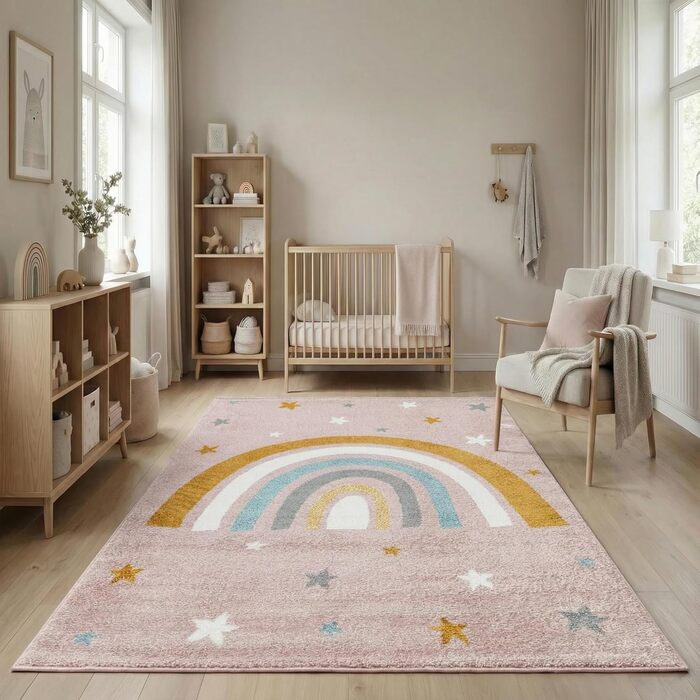 Дитячий килим Kinderteppich DOTS бежево-рожевий 80x150 см, Öko-Tex, для дівчаток в кімнату