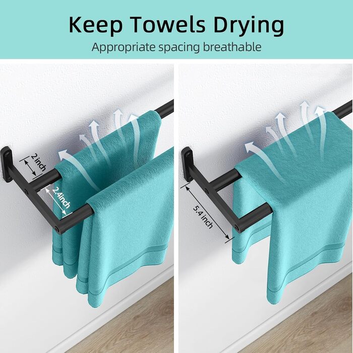 Тримач для рушників YUMORE, подвійний, з нержавіючої сталі, 80 см, чорний