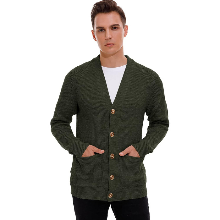 Чоловічий в'язаний кардиган Sailwind з V-подібним вирізом, зимова куртка, класичний дизайн, довгий рукав, з ґудзиками та кишенями (оливковий, M)