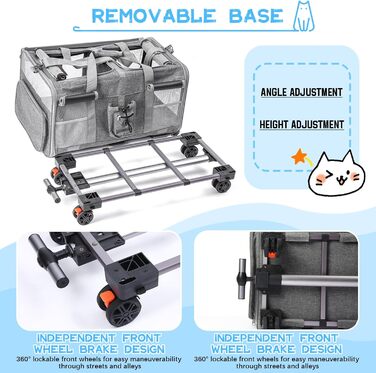 Велика переноска для тварин з двома відділеннями та колесами для кота/собаки, знімна та складана переноска для 2 котів до 20 кг, вентильована переноска-рюкзак для котів для подорожей/походів/кемпінгу